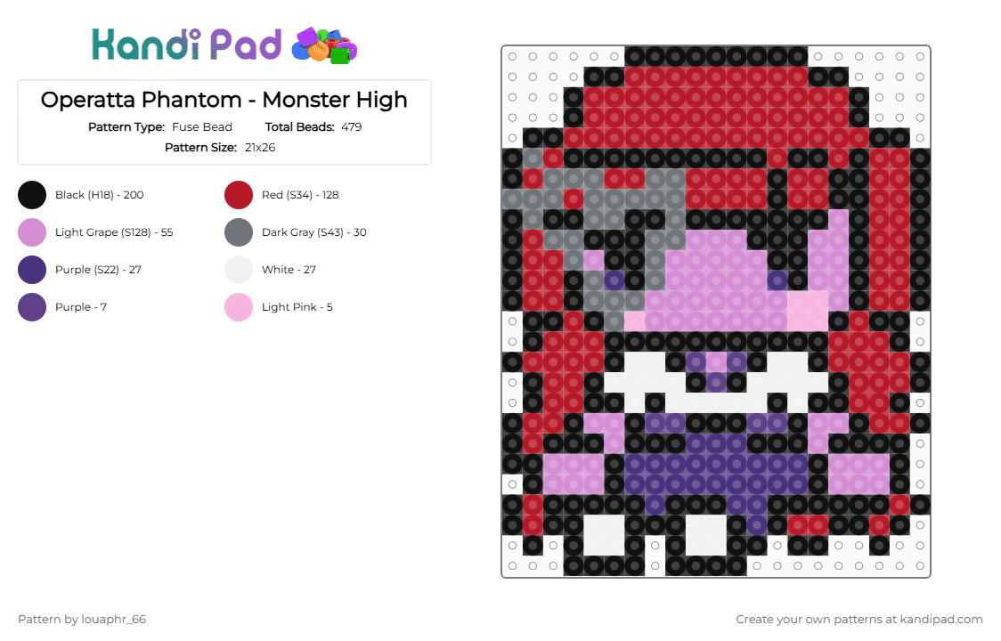 Operatta Phantom - Monster High - Fuse Bead Pattern by louaphr_66 on Kandi Pad - red,pink,perler,monster high,phantom,operatta,operatta phantom
