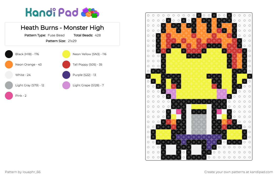 Heath Burns - Monster High - Fuse Bead Pattern by louaphr_66 on Kandi Pad - orange,red,yellow,perler,monster high,heath burns,heath,fire element