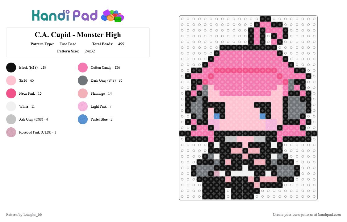 C.A. Cupid - Monster High - Fuse Bead Pattern by louaphr_66 on Kandi Pad - pink,perler,monster high,ca cupid,chariclo arganthone cupid,cupid,bone elemental