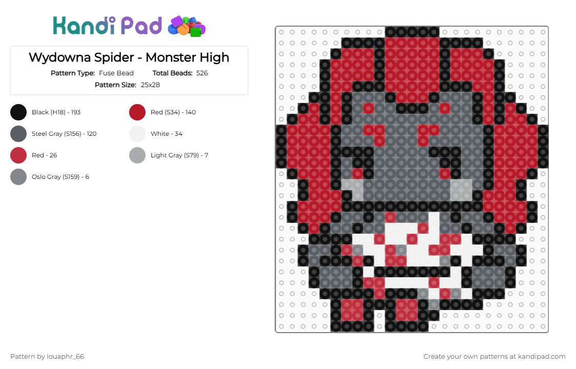 Wydowna Spider - Monster High - Fuse Bead Pattern by louaphr_66 on Kandi Pad - red,gray,perler,monster high,wydowna spider,wydowna,anthropomorphic spider