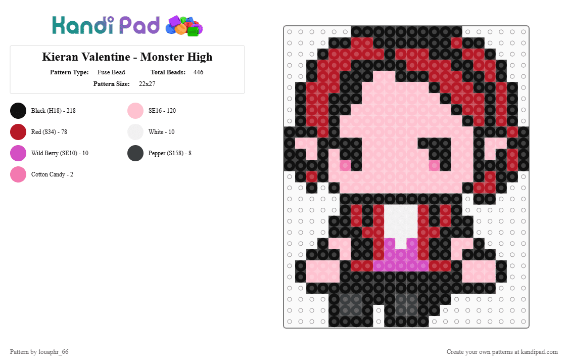 Kieran Valentine - Monster High - Fuse Bead Pattern by louaphr_66 on Kandi Pad - red,pink,perler,monster high,kieran valentine,kieran,vampire