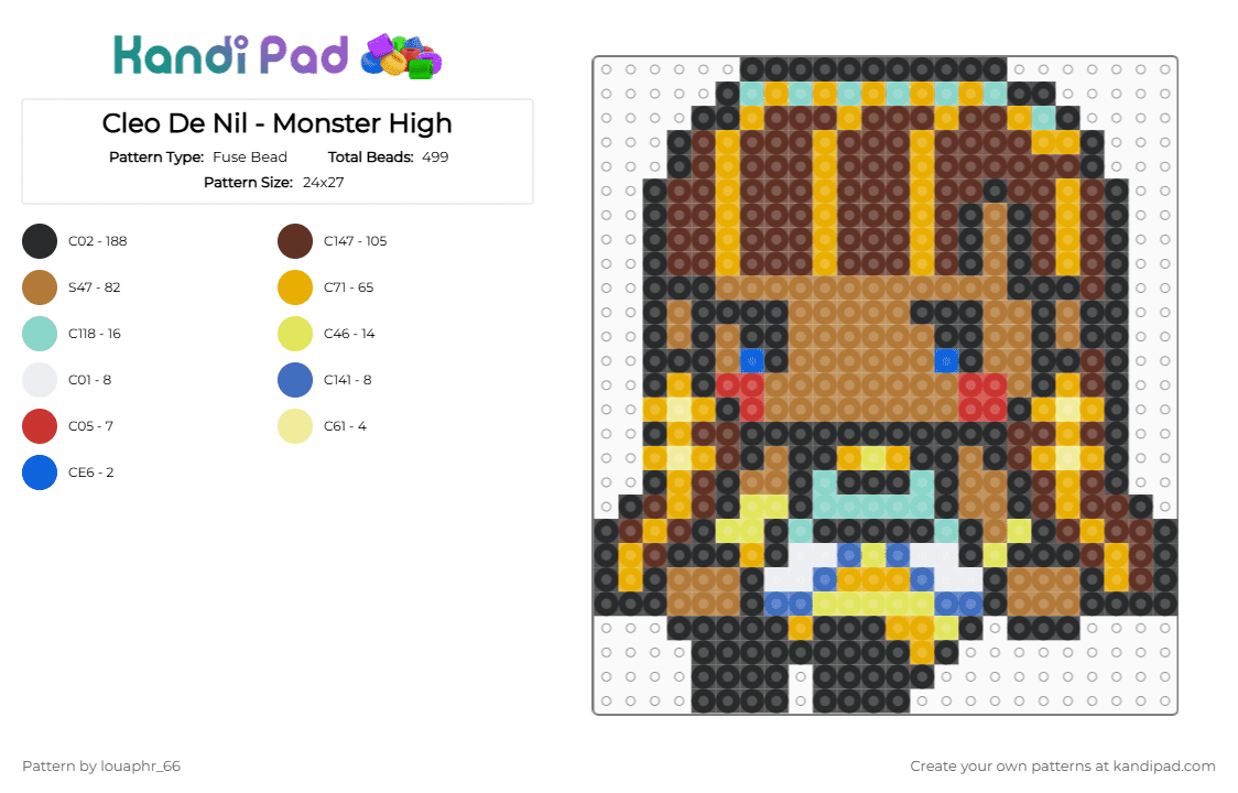 Cleo De Nil - Monster High - Fuse Bead Pattern by louaphr_66 on Kandi Pad - orange,brown,tan,monster high,cleo de nil,cleo,mummy