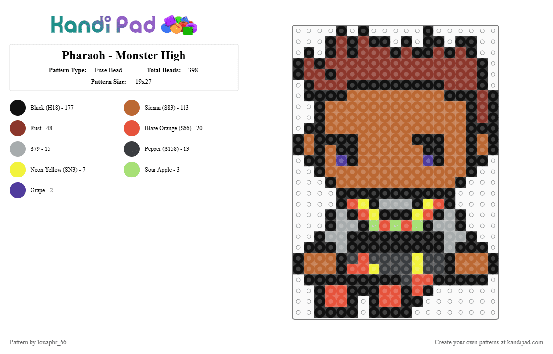 Pharaoh - Monster High - Fuse Bead Pattern by louaphr_66 on Kandi Pad - black,red,tan,perler,monster high,seth ptolemy,pharaoh,mummy