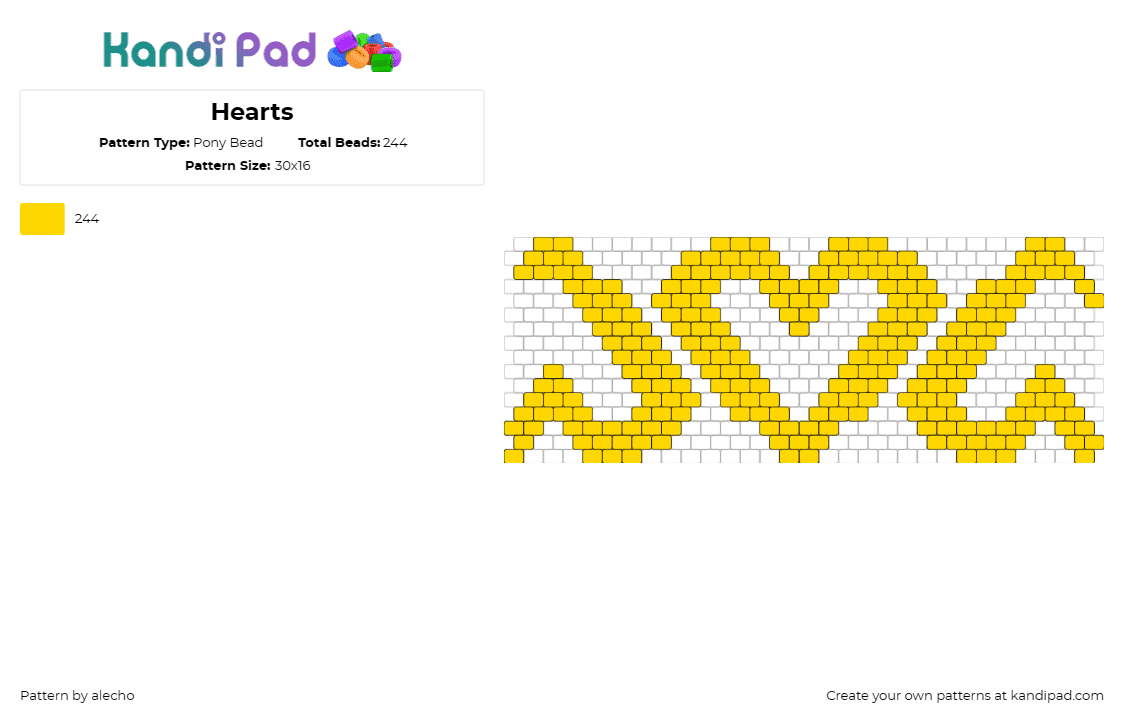 Hearts - Pony Bead Pattern by alecho on Kandi Pad - hearts,geometric,repeating,love,simple,yellow