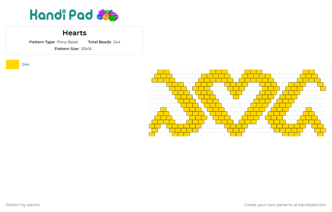 Hearts - Pony Bead Pattern by alecho on Kandi Pad - hearts,geometric,repeating,love,simple,yellow