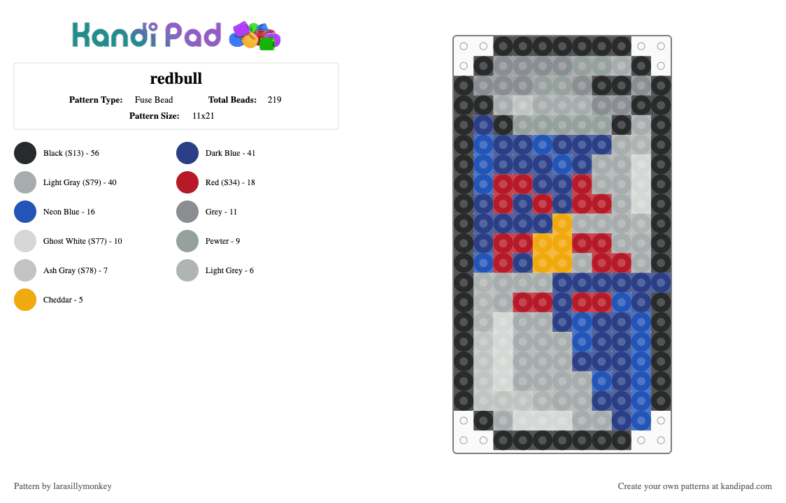 redbull - Fuse Bead Pattern by larasillymonkey on Kandi Pad - blue,gray