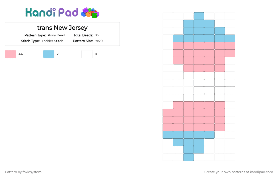 trans New Jersey - Pony Bead Pattern by foxiesystem on Kandi Pad - light blue,pink,charm,nj,trans