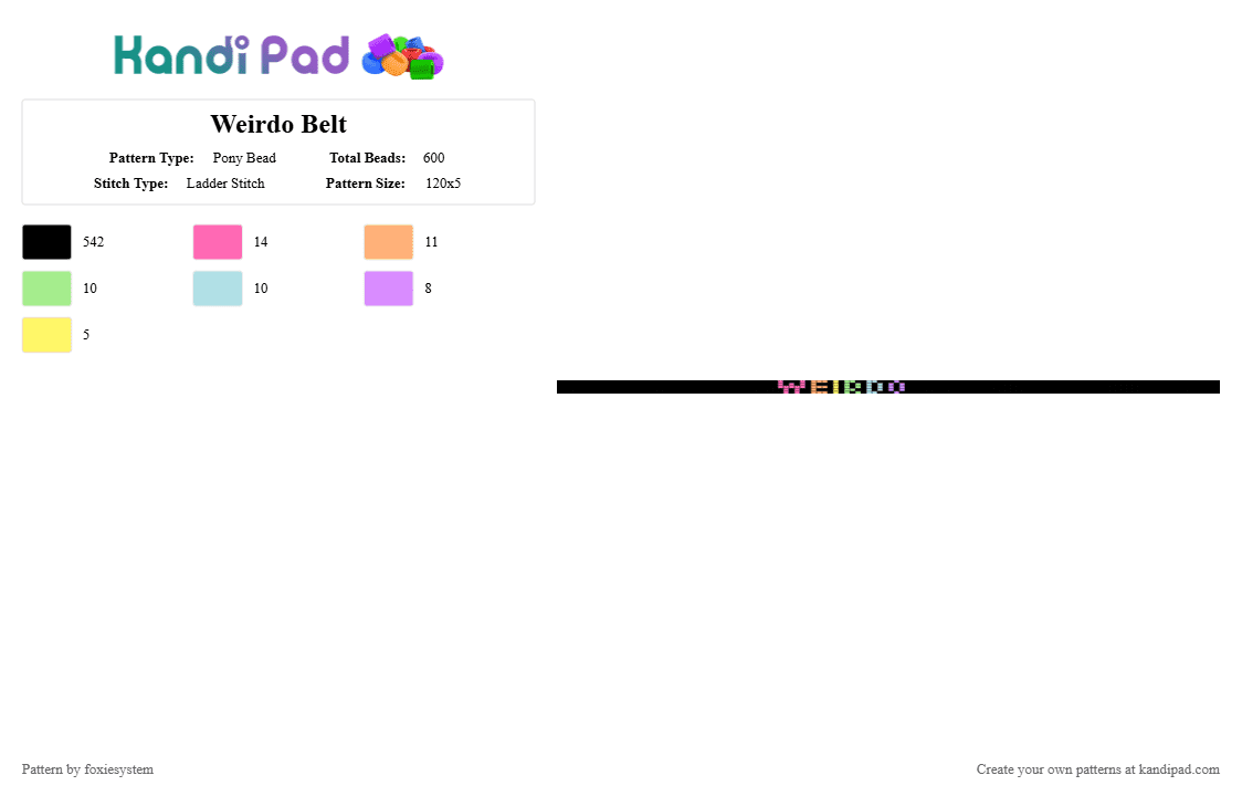 Weirdo Belt - Pony Bead Pattern by foxiesystem on Kandi Pad - black,pink,orange
