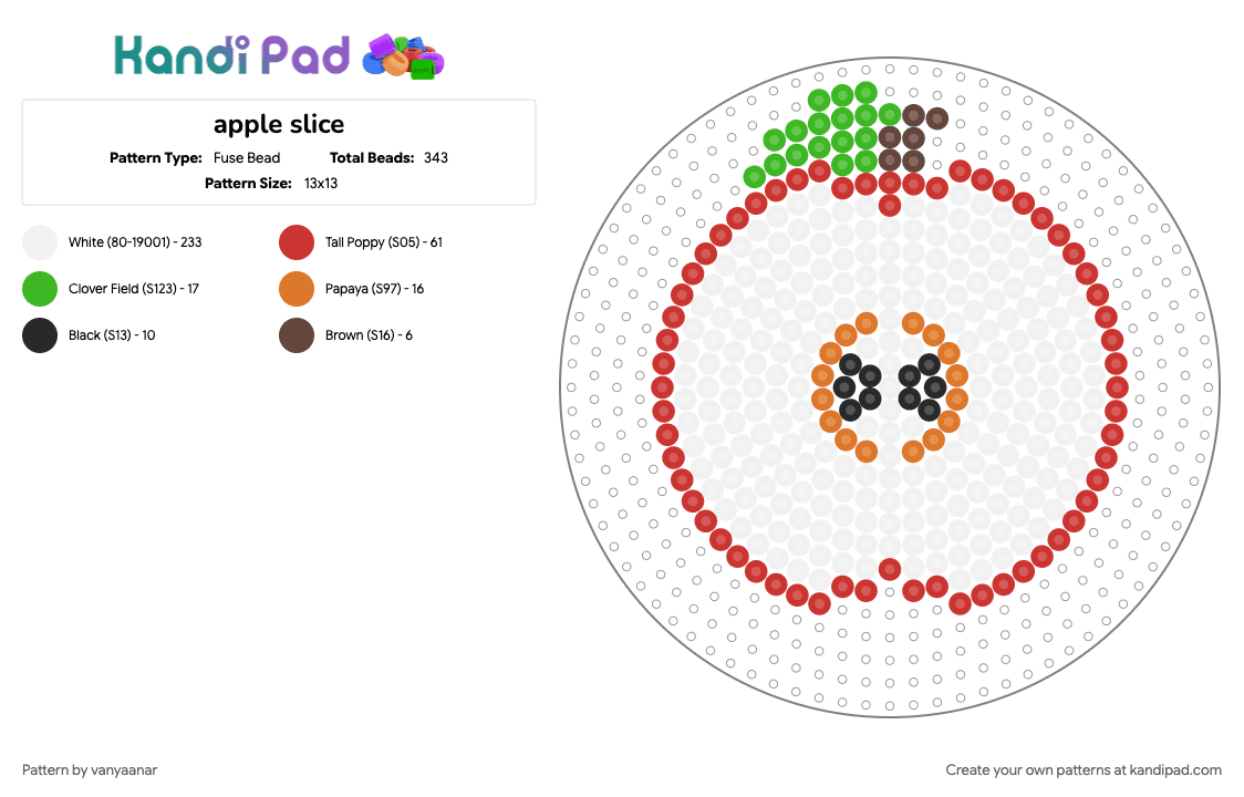 apple slice - Fuse Bead Pattern by vanyaanar on Kandi Pad - red, white