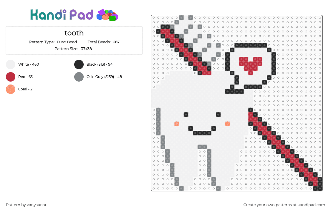 tooth - Fuse Bead Pattern by vanyaanar on Kandi Pad - white,gray,red
