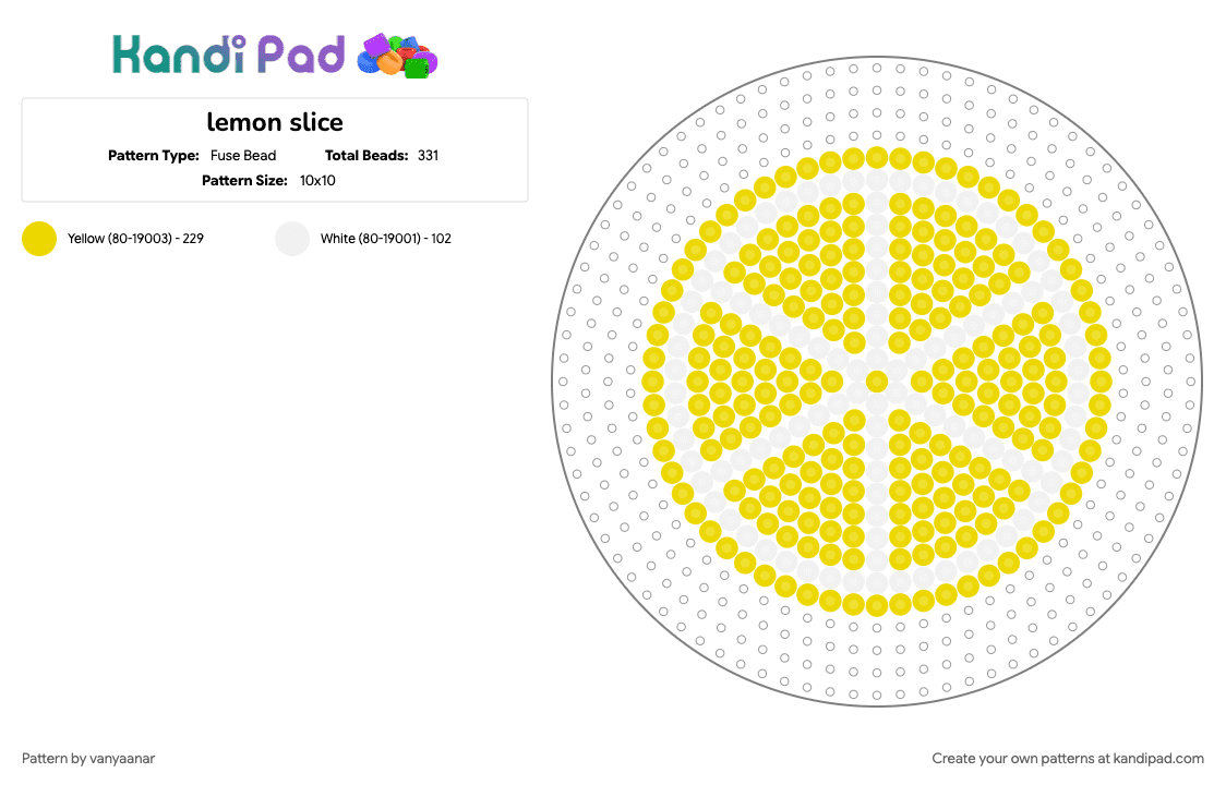 lemon slice - Fuse Bead Pattern by vanyaanar on Kandi Pad - white, yellow