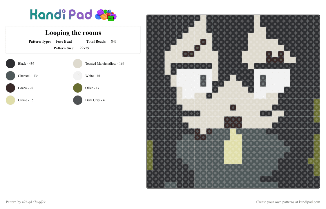 Looping the rooms - Fuse Bead Pattern by a2h-p1a7s-pj2k on Kandi Pad - black,beige,pink,fanart,loopingtherooms,miku,vocaloid,perler,fun