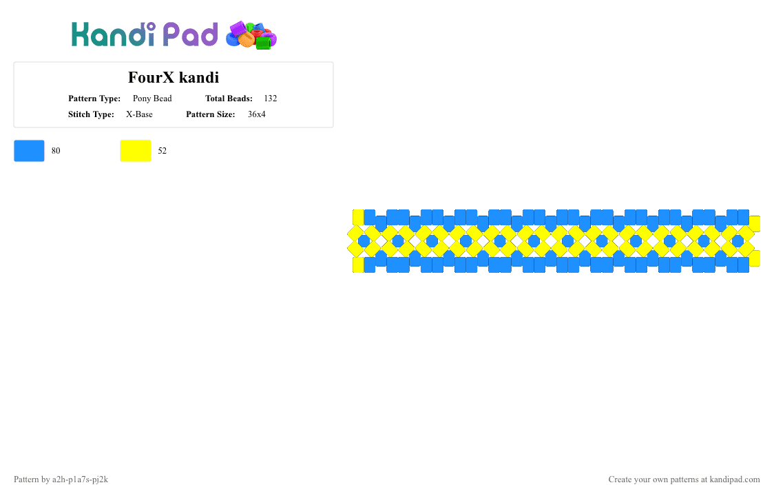 FourX kandi - Pony Bead Pattern by a2h-p1a7s-pj2k on Kandi Pad - yellow,light blue,four,x,fourx,osc,fun,kandi