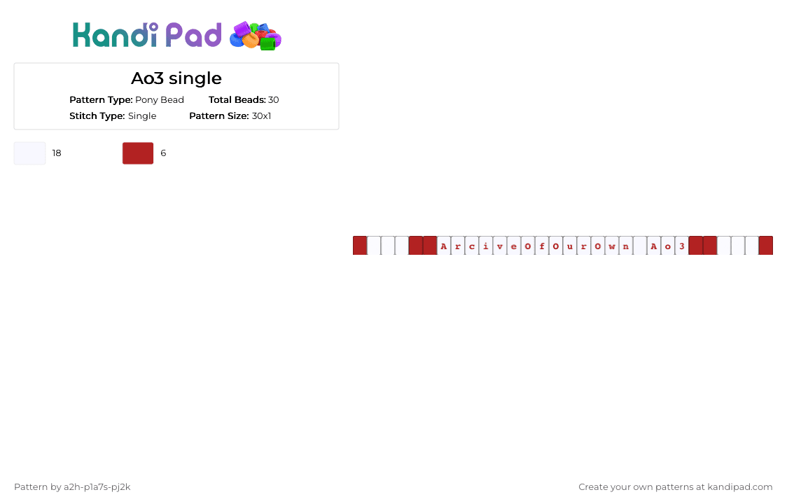 Ao3 single - Pony Bead Pattern by a2h-p1a7s-pj2k on Kandi Pad - white,ao3,single,kandi,fanfic,fanart