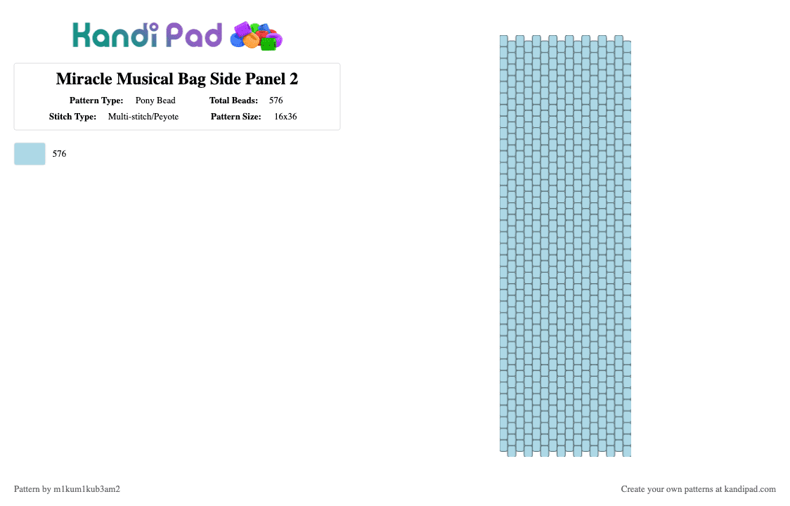 Miracle Musical Bag Side Panel 2 - Pony Bead Pattern by m1kum1kub3am2 on Kandi Pad - light blue,miraclemusical,hawaiipartii,panel,bag