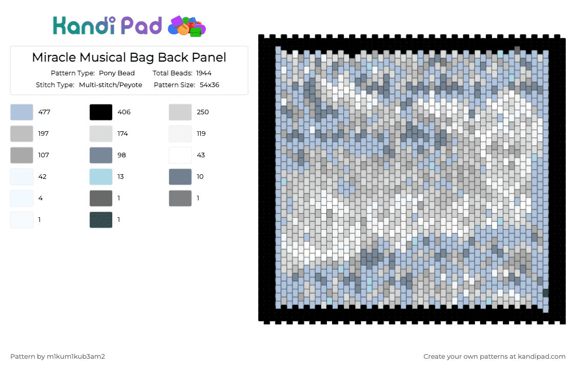 Miracle Musical Bag Back Panel - Pony Bead Pattern by m1kum1kub3am2 on Kandi Pad - light blue,beige,miracle musical,variationsonacloud,tallyhall