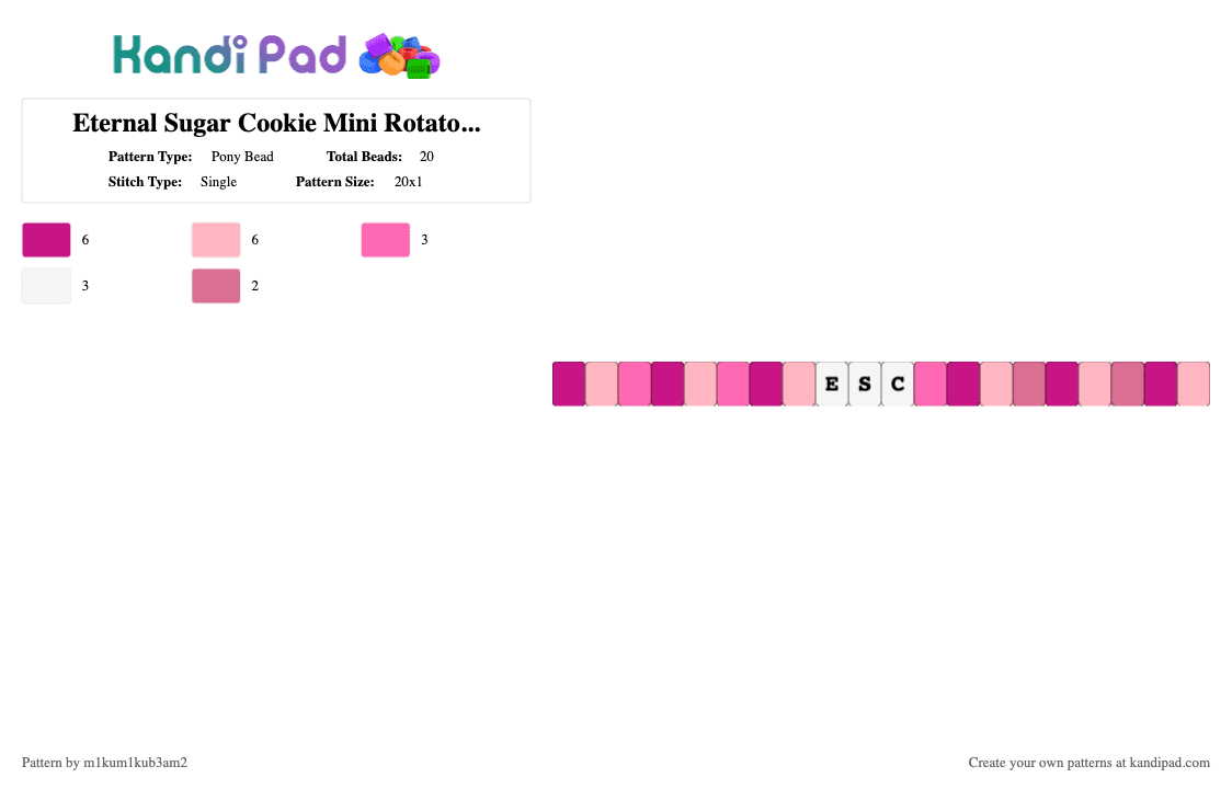 Eternal Sugar Cookie Mini Rotator!(single) - Pony Bead Pattern by m1kum1kub3am2 on Kandi Pad - pink,eternalsugar,eternalsugarcookie,crk,cookierunkingdom,rotator