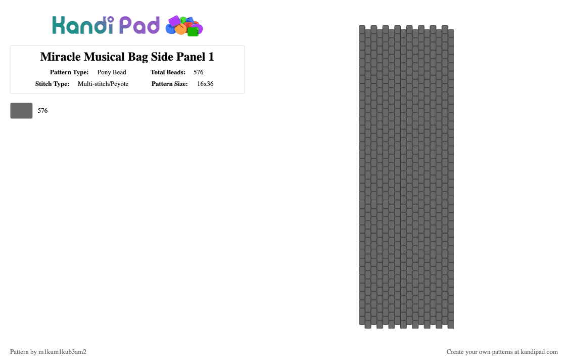 Miracle Musical Bag Side Panel 1 - Pony Bead Pattern by m1kum1kub3am2 on Kandi Pad - gray,miraclemusical,hawaiipartii,bag,panel