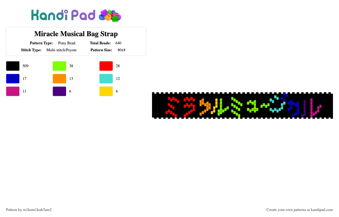 Miracle Musical Bag Strap - Pony Bead Pattern by m1kum1kub3am2 on Kandi Pad - black,purple,red,green,miraclemusical,hawaiipartii,panel,bag