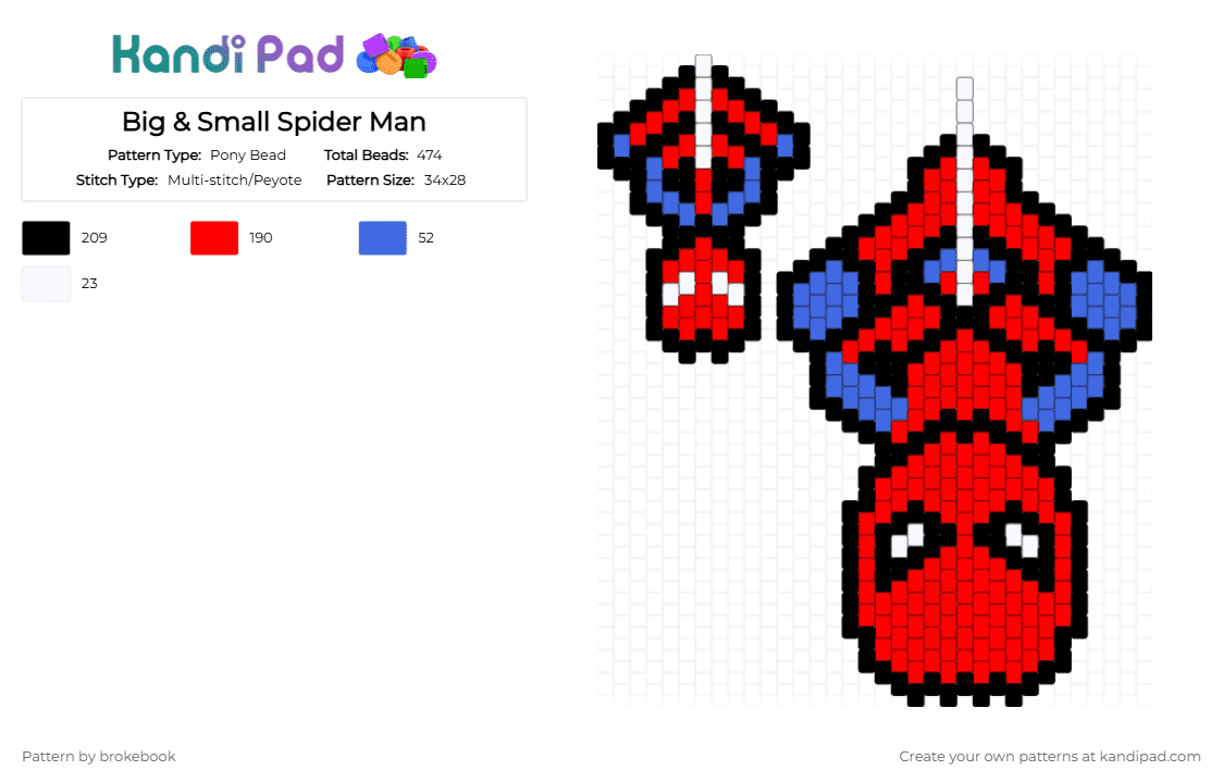 Big & Small Spider Man - Pony Bead Pattern by brokebook on Kandi Pad - red