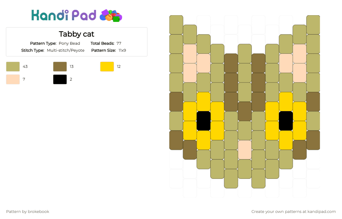 Tabby cat - Pony Bead Pattern by brokebook on Kandi Pad - beige