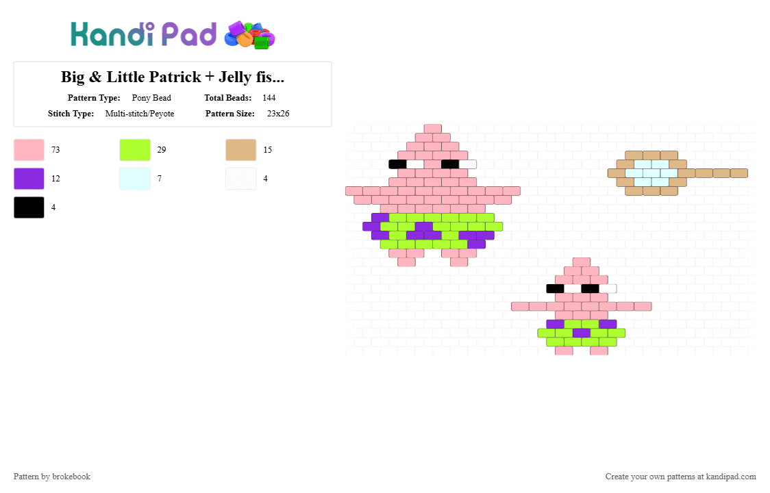 Big & Little Patrick + Jelly fishing net - Pony Bead Pattern by brokebook on Kandi Pad - pink