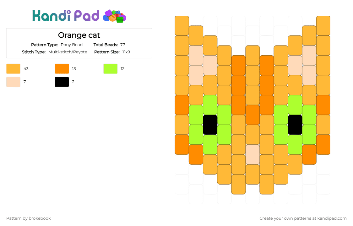 Orange cat - Pony Bead Pattern by brokebook on Kandi Pad - orange