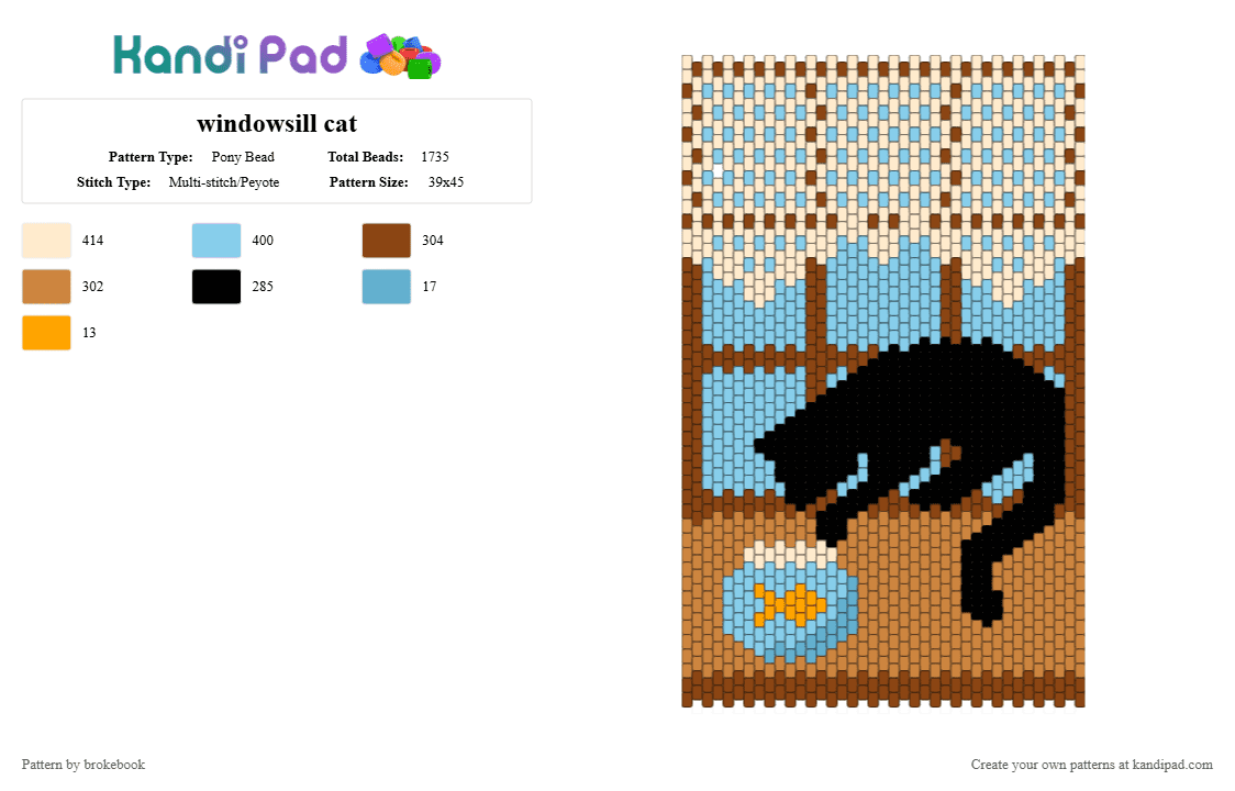 windowsill cat - Pony Bead Pattern by brokebook on Kandi Pad - beige,light blue