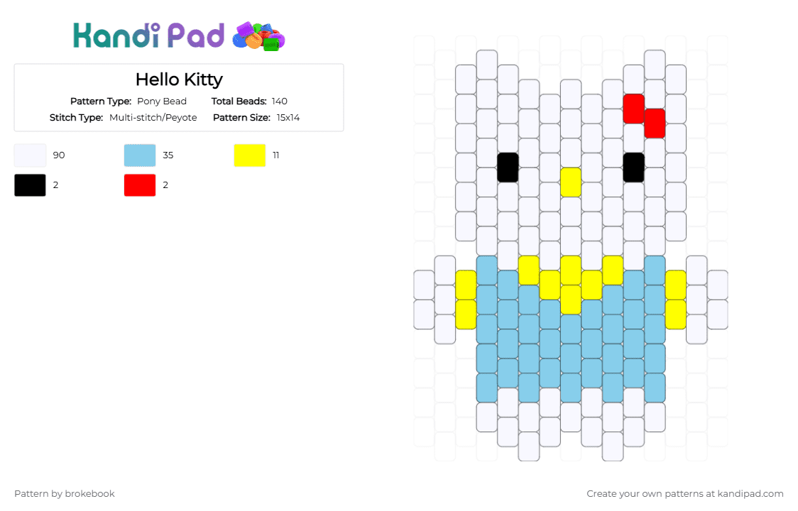Hello Kitty - Pony Bead Pattern by brokebook on Kandi Pad - white,light blue