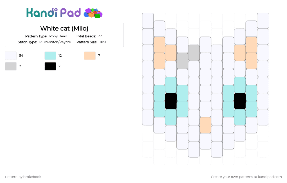White cat (Milo) - Pony Bead Pattern by brokebook on Kandi Pad - white,beige,light blue