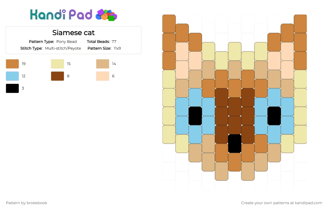 Siamese cat - Pony Bead Pattern by brokebook on Kandi Pad - orange,beige,yellow