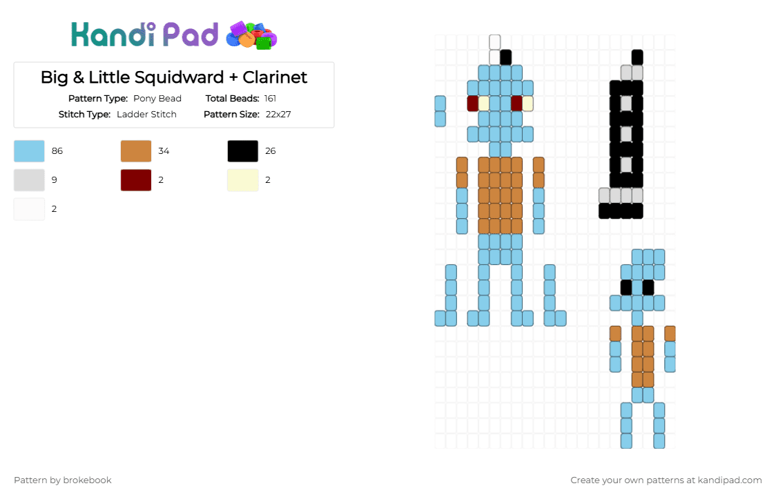 Big & Little Squidward + Clarinet - Pony Bead Pattern by brokebook on Kandi Pad - light blue