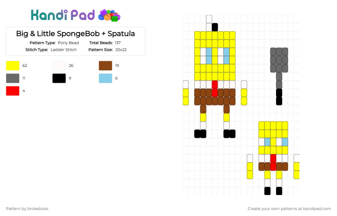 Big & Little SpongeBob + Spatula - Pony Bead Pattern by brokebook on Kandi Pad - yellow