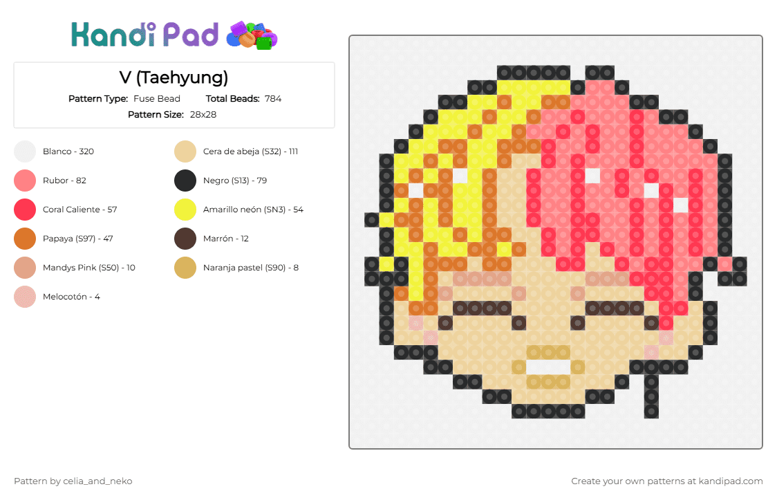 V (Taehyung) Fuse Bead Pattern - Kandi Pad | Kandi Patterns, Fuse Bead ...