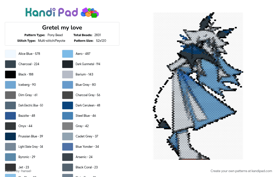 Gretel my love - Pony Bead Pattern by -hansel- on Kandi Pad - cute, gretel, hansel and gretel, ppf
