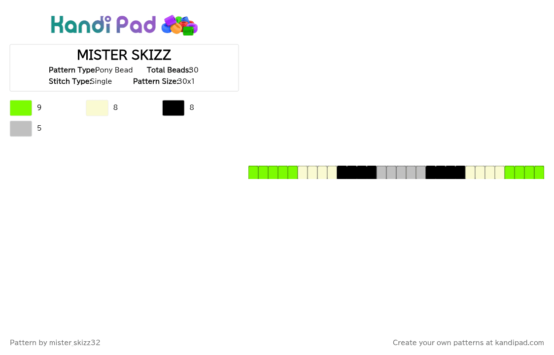 MISTER SKIZZ - Pony Bead Pattern by kaaatie_cannibalism on Kandi Pad - green,beige