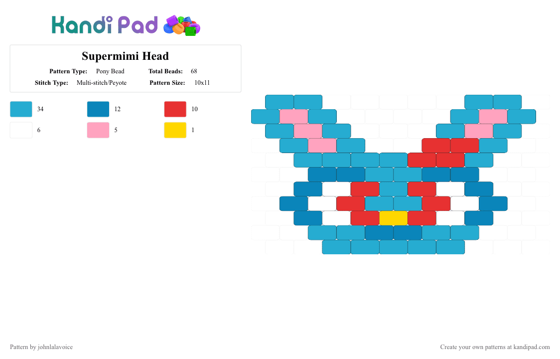 Supermimi Head - Pony Bead Pattern by johnlalavoice on Kandi Pad - light blue,lalavoice,vocalsynth,mascots,mascot
