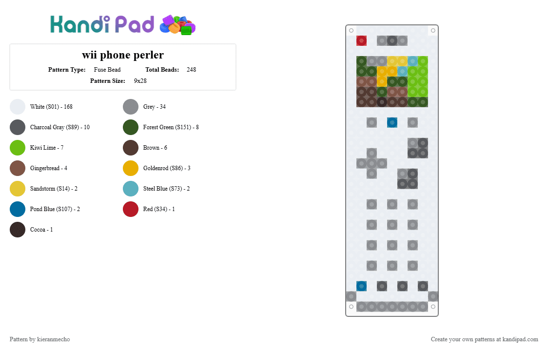 wii phone perler - Fuse Bead Pattern by kieranmecho on Kandi Pad - white,gray,green,colorful