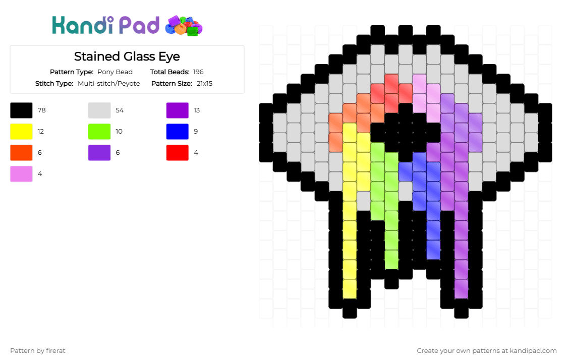 Stained Glass Eye - Pony Bead Pattern by firerat on Kandi Pad - cotdstainedglass, purple, white, yellow