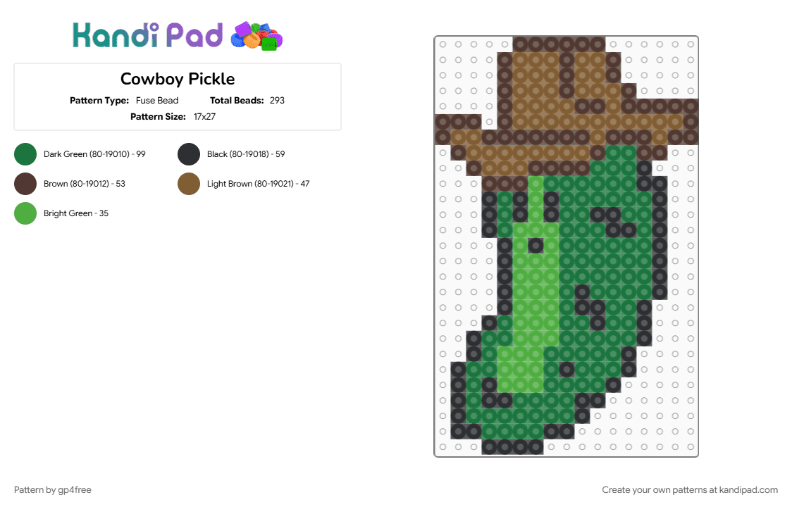 Cowboy Pickle - Fuse Bead Pattern by gp4free on Kandi Pad - green