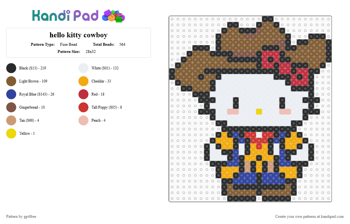 hello kitty cowboy - Fuse Bead Pattern by gp4free on Kandi Pad - tan,orange