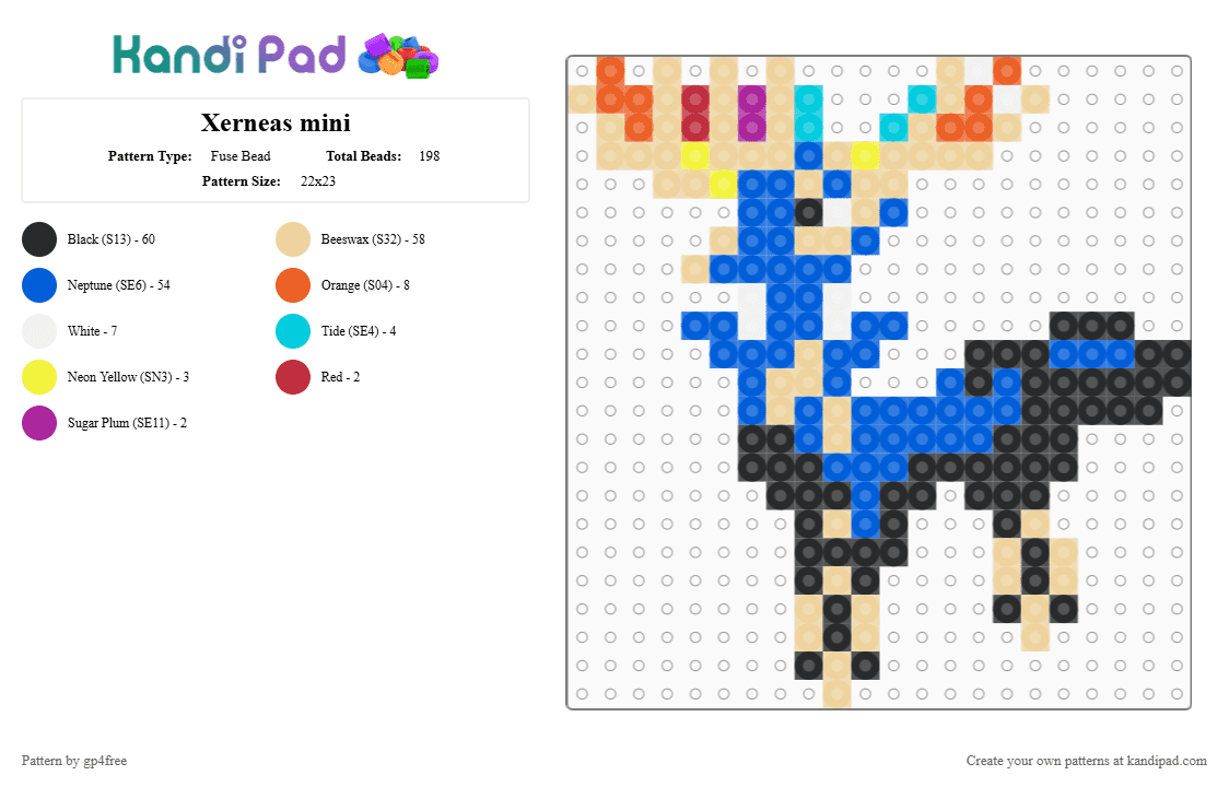 Xerneas mini - Fuse Bead Pattern by gp4free on Kandi Pad - beige,blue