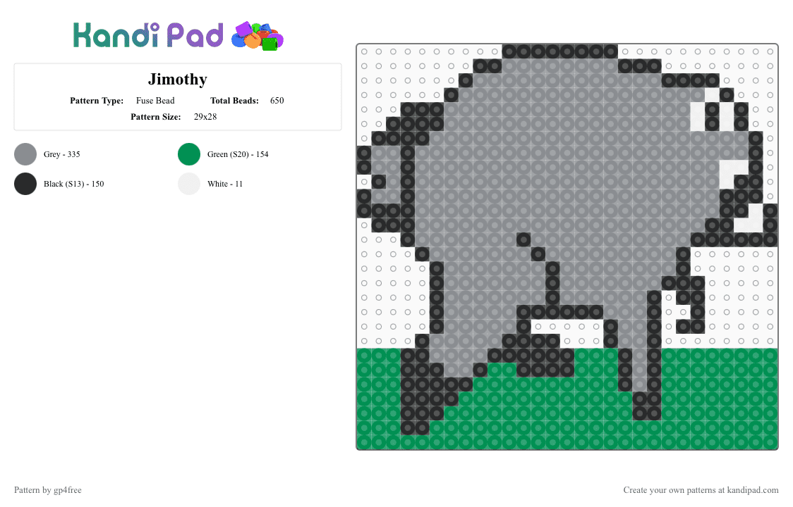 Jimothy - Fuse Bead Pattern by gp4free on Kandi Pad - gray, green
