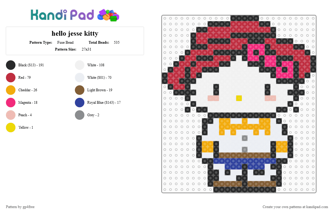 hello jesse kitty - Fuse Bead Pattern by gp4free on Kandi Pad - white,orange,tan,red