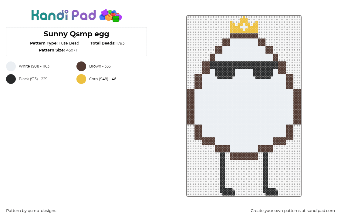 Sunny Qsmp egg - Fuse Bead Pattern by qsmp_designs on Kandi Pad - qsmp,egg,minecraft,quackity,video game,crown,character,white