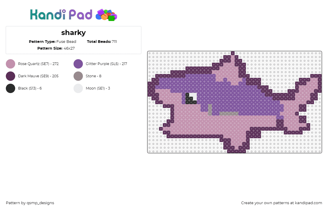 sharky - Fuse Bead Pattern by qsmp_designs on Kandi Pad - shark,fish,animal,cute,purple