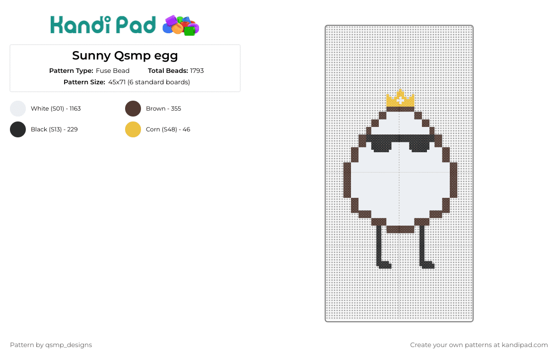Sunny Qsmp egg - Fuse Bead Pattern by qsmp_designs on Kandi Pad - qsmp,egg,minecraft,quackity,video game,crown,character,white