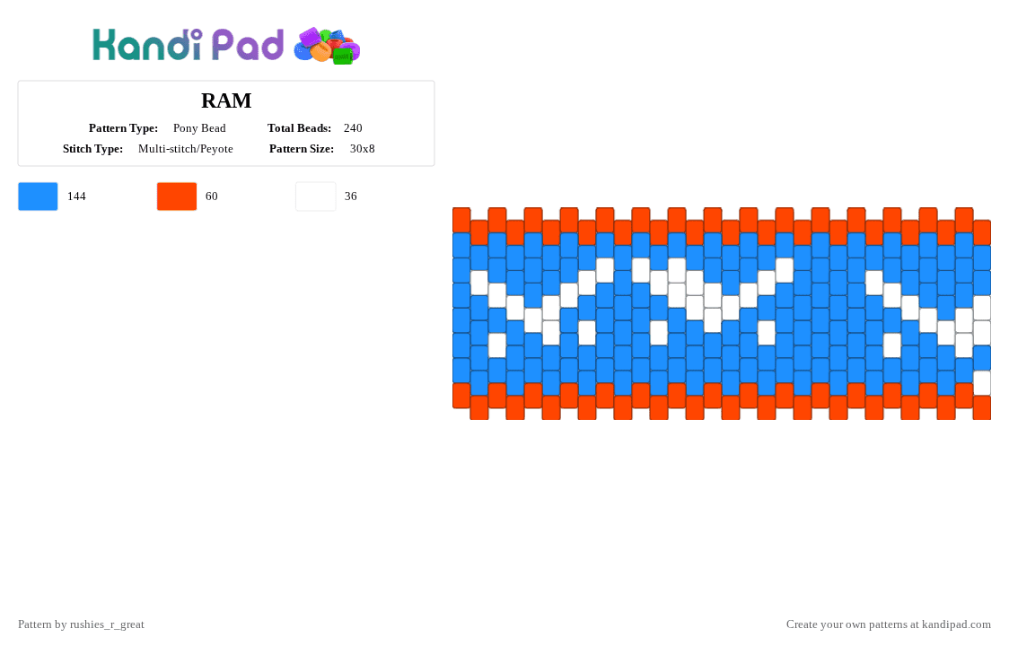 RAM - Pony Bead Pattern by rushies_r_great on Kandi Pad - red,light blue