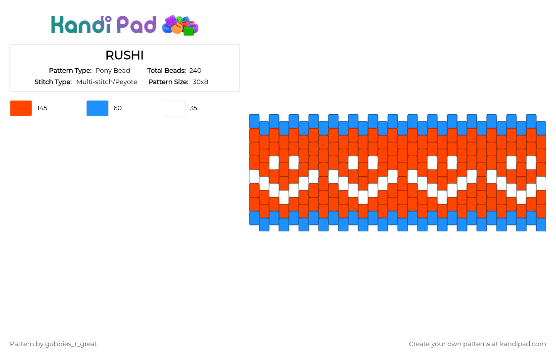 RUSHI - Pony Bead Pattern by rushies_r_great on Kandi Pad - light blue,red
