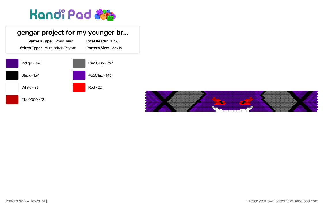gengar project for my younger brother! - Pony Bead Pattern by 3ll4_lov3s_yuj1 on Kandi Pad - gray, purple